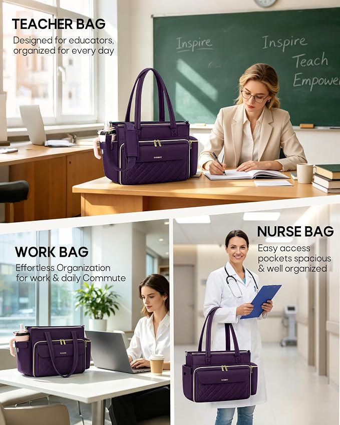 RAINSMORE Teacher Bag for Women, 15.6" Laptop Work Tote, 40oz Cup Holder | - Image 3