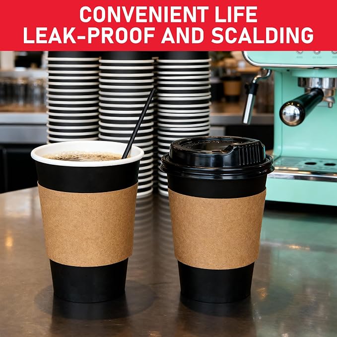 16 oz Paper Coffee Cups with Lids 50 Pack, Sleeves and Stirring Sticks - Image 6