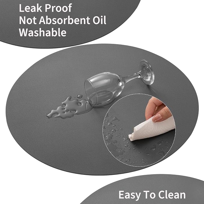 Myir JUN 15 Inches Round Placemats Set of 4 Faux Leather Place Mats | - Image 4