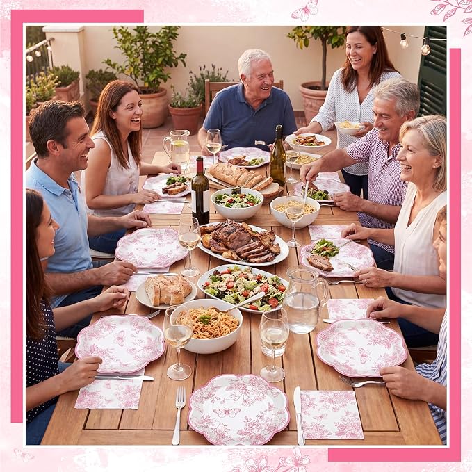 50 Pcs Pink Floral Plates and Napkins, Bridal Baby Showe - Image 7