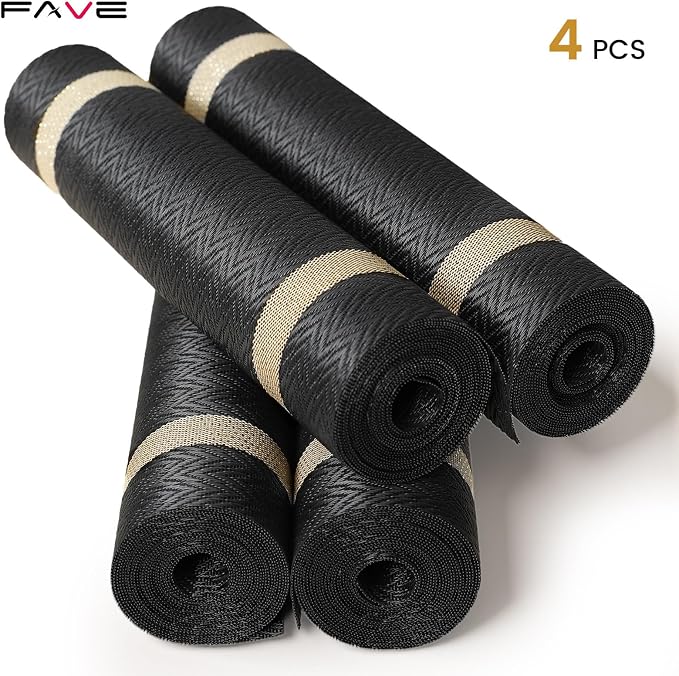 FAVE 4 Pack Woven Vinyl Table Runners, 120x12 Inch Black - Image 4