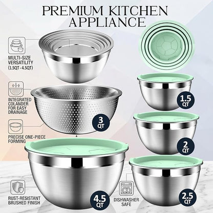 DUTZUN Mixing Bowls with Lids Set, Stainless Steel Mixing Bowl Set with Colander - Image 2