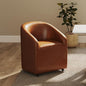 Modern Barrel Dining Chair with Rolling Casters, Upholstered PU Leather Swivel Dining Room Chair with Wheels for Kitchen Living Room Home Office, Brown