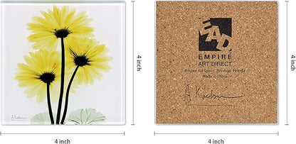 Empire Art Direct Flower Coasters for Drinks for Tabletop Protection Drink Coasters Set Glass Floral Sets of 12 with Cork Bottom by Albert Koetsier B1