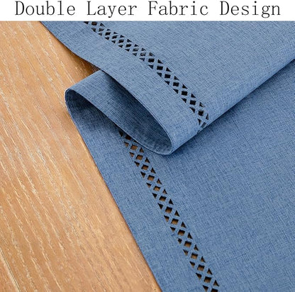 Rustic Burlap Table Runner, Machine Washable, Thick Textured Lattice Cutwork - Image 2