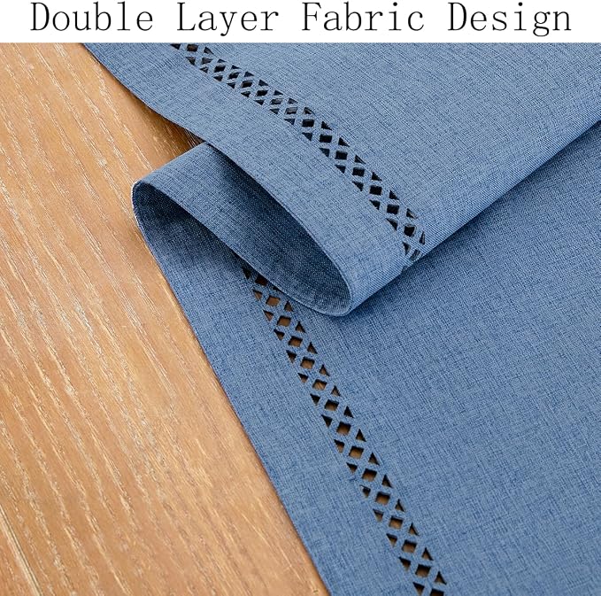 Rustic Burlap Table Runner, Machine Washable, Thick Textured Lattice Cutwork - Image 2