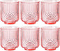 Pink Vintage Drinking Glasses Set of 6-15oz Hand-Blown Highball Ribbed Glassware by TrophyToast