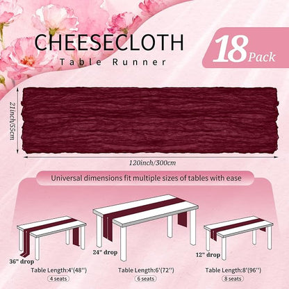 18 Pack Cheesecloth Table Runner 10FT Burgundy Red Table Runner Boho Gauze - Image 2