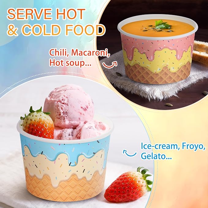 Aodaer 120 Pack 8 oz Paper Cups Disposable Ice Cream Bowls Dessert Cups Sundae - Image 5