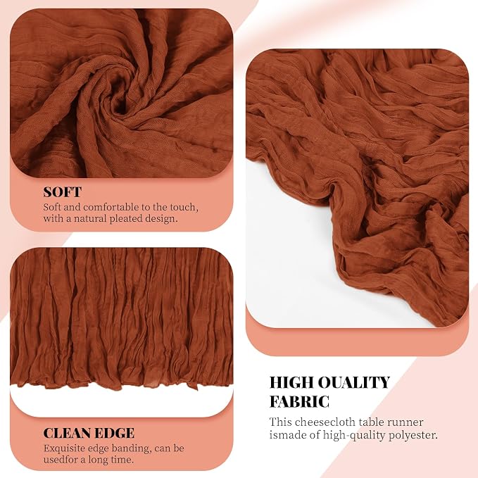 6 Pack Terracotta Cheesecloth Table Runner, 17 x 108 Inch, Gauze Cheese Cloth - Image 3