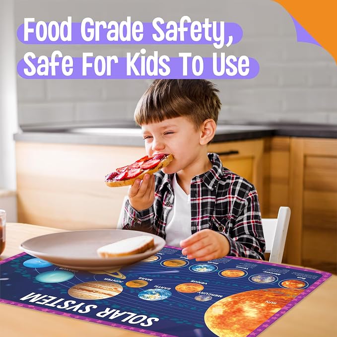 6 Pack Placemats for Kids, Non-Slip Washable, Reusable Universe, Periodic Table - Image 6