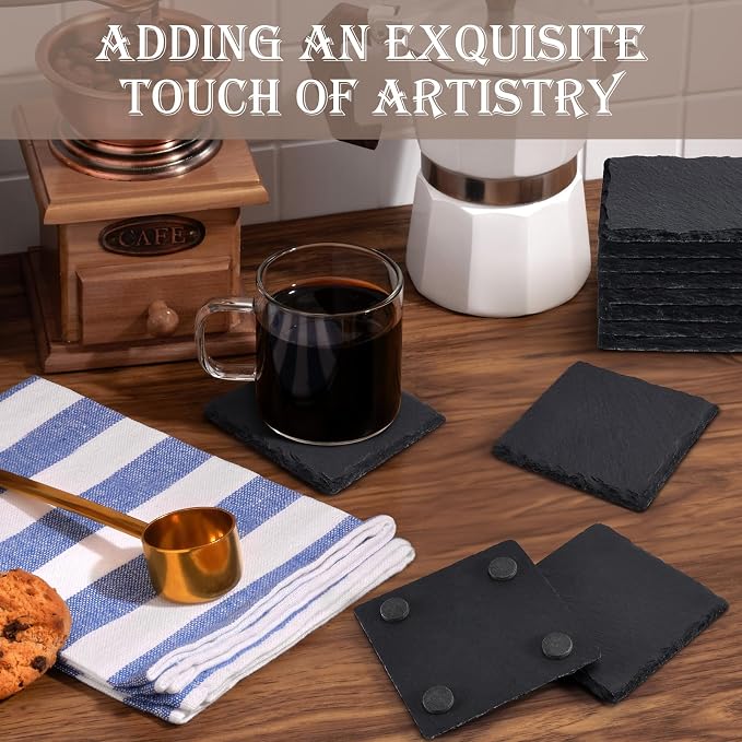 48 Pieces Slate Drink Coasters, GOH DODD 4 Inch Black Coasters Stone Coaster Set - Image 6