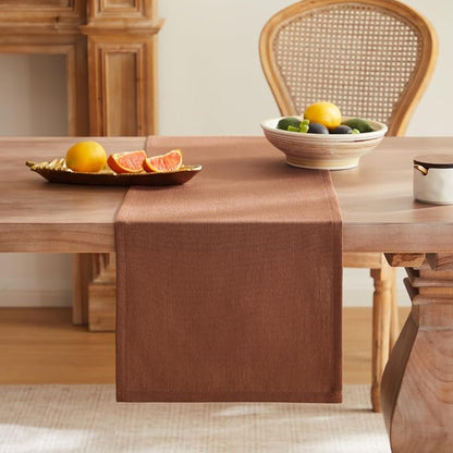 Rustic Cotton Linen Table Runner, 13x108 Inches Terracota | Farmhouse Style - Image 4