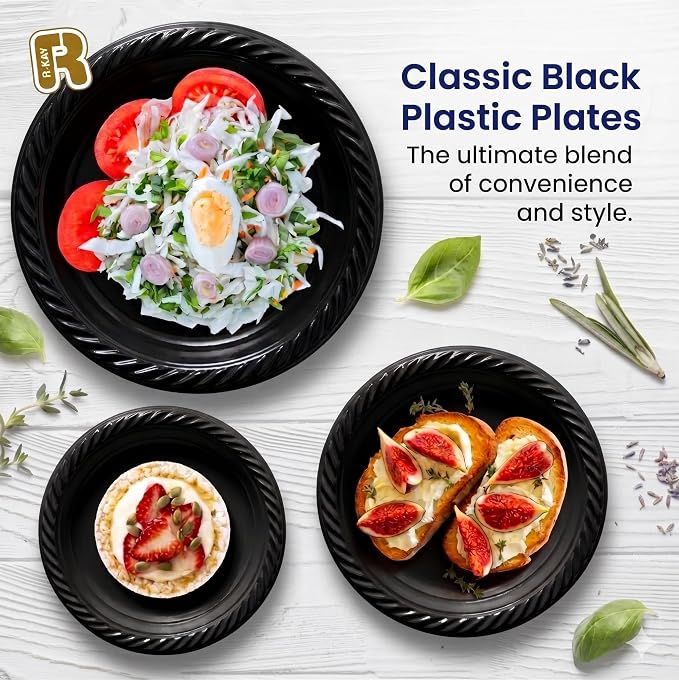 R-kay 100 Pack 6 Inch Black Plastic Plates Disposable - Image 2