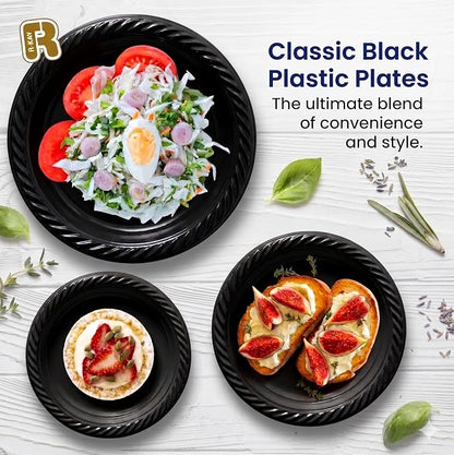 R-kay 100 Pack 6 Inch Black Plastic Plates Disposable - Image 2
