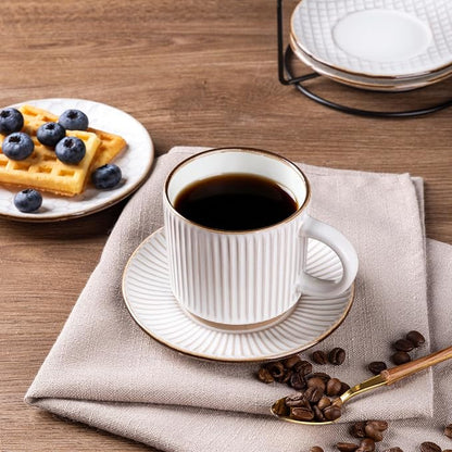 GBhome 6 OZ Stackable Coffee Mugs Set of 4, Ceramic Espresso Coffee Cups | - Image 5
