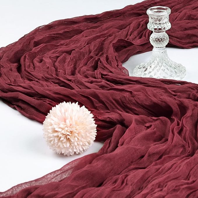 12 Pack 10Ft Burgundy Cheesecloth Table Runner 23 x 120 Inch | Gauze Rustic - Image 3