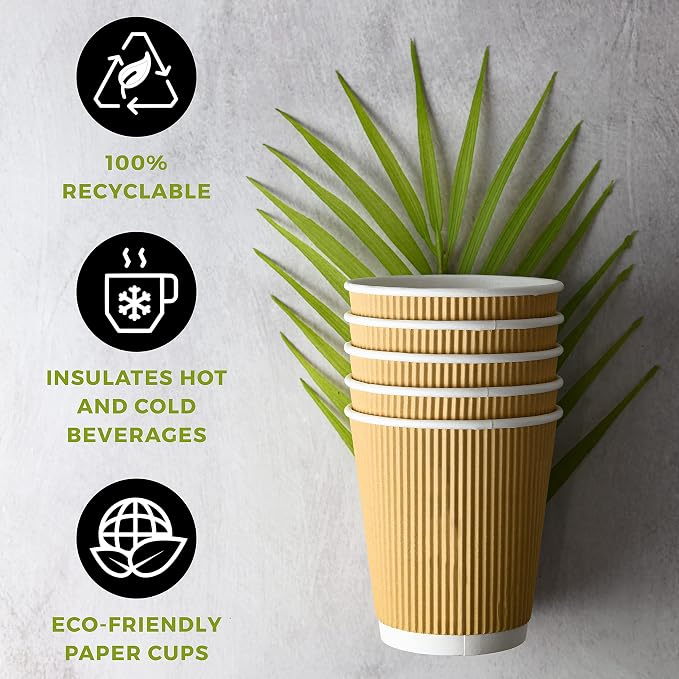 NYHI 12 oz Ripple Insulated Coffee Cups – Kraft Disposable Paper Coffee Cups - Image 4