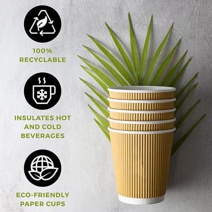 NYHI 12 oz Ripple Insulated Coffee Cups – Kraft Disposable Paper Coffee Cups - Image 4