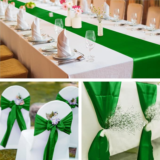 Aneco Satin 12 Pack Table Runner 12 x 108 Inch Emerald Long Wedding Satin Silk - Image 6