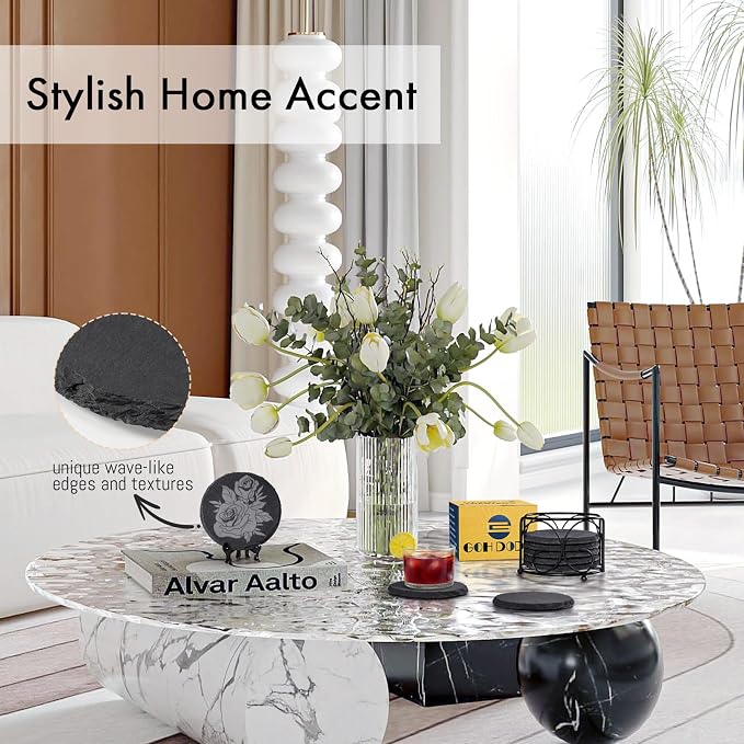Slate Coasters Set of 8 with Metal Holder, Modern Stone Coasters - Image 5