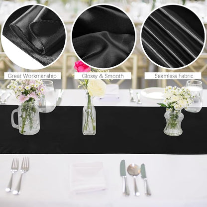 Aneco 12 Pack Satin Table Runner 12 x 108 Inch Black Long Wedding Satin Silk - Image 3