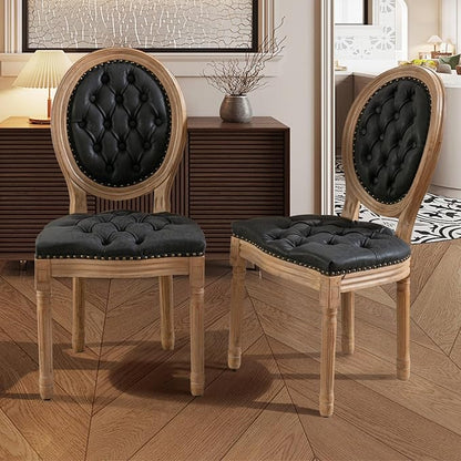 SoarFlash French Dining Chairs Set of 4, Vantage Dining Chair with Round Back, Farmhouse Country PU Leather Dining Chair for Kitchen,Bedroom,Black