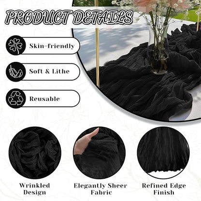 2 Pack Cheesecloth Table Runner, 120 Inch Black Table Runner - Image 4