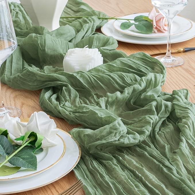 Cheesecloth Table Runner 10FT 12Pcs Sage Green Boho Gauze Sheer Runners | - Image 6