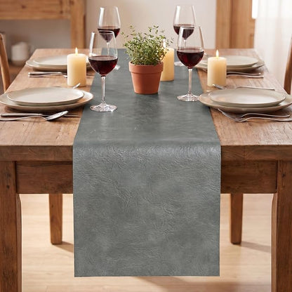 Artoid Mode Grey Double Sided Vinyl Faux Leather Table Runner, Seasonal - Image 2