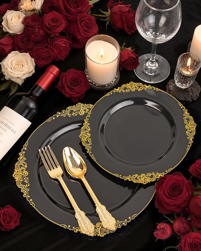 Nervure 100Pcs 10.25'' Black Plastic Plates, Party Plates - Image 7