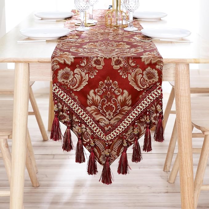 Luxury Vintage Table Runner Embroidery Jacquard Fabric by Fhberni