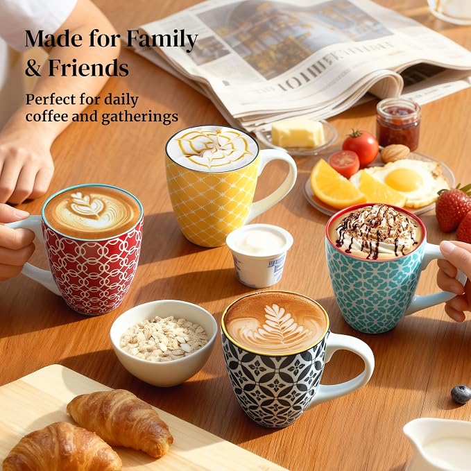 DOWAN Coffee Mugs Set of 6, 10 oz Porcelain Mugs, Cappuccino Cups, Ceramic Tea - Image 6