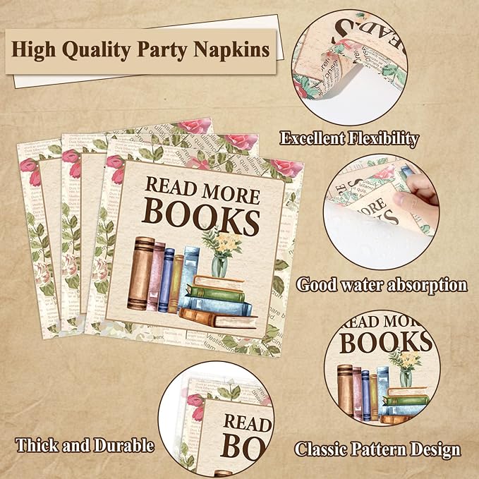 96Pcs Reading Theme Party Supplies Read More Books Paper Plates and Napkins - Image 4