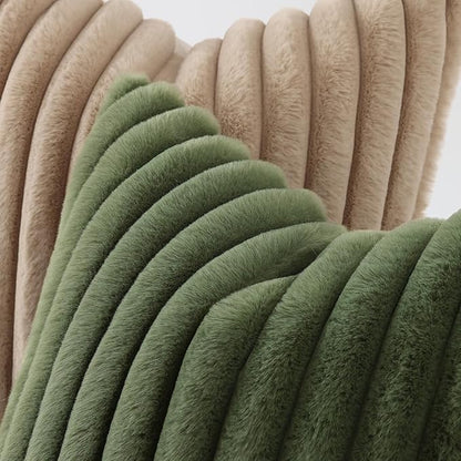 decorUhome Cozy Faux Fur Throw Pillow Covers 26x26 Set of 2 Decorative Soft Plush Striped Modern Farmhouse Boho Couch Euro Sham Pillow Cases with Velvet Back for Sofa Bed Living Room, Olive Green