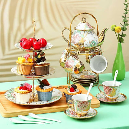 21 Pcs Porcelain Tea Set for Women Tea Party - Image 3