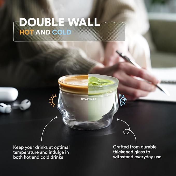 ovalware 8.5oz Double Wall Latte Cups, Latte Set of 2 - Image 6