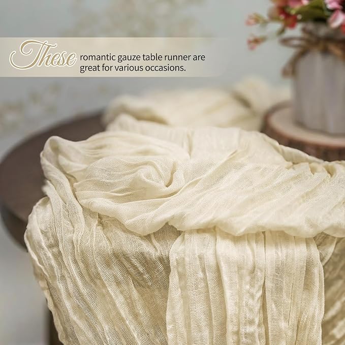 12 Pack Ivory Cheesecloth Table Runner 10Ft, Gauze Table Runners 21.5 x 120 inch - Image 3