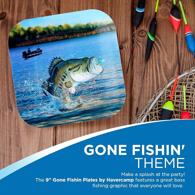 Havercamp Fishing Plates-8 Pack-9 Inch Square-Gone Fishin Party | Set of 8 - Image 2