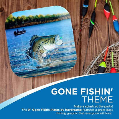 Havercamp Fishing Plates-8 Pack-9 Inch Square-Gone Fishin Party | Set of 8 - Image 2