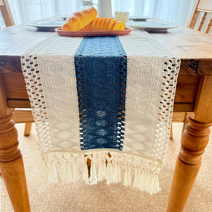 Blue Boho Table Runner for Home Decor - Image 2