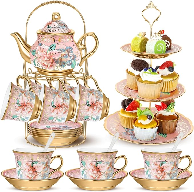 21 Pcs Ceramic Teapot Set Vintage Porcelain Tea Cups by Suttmin