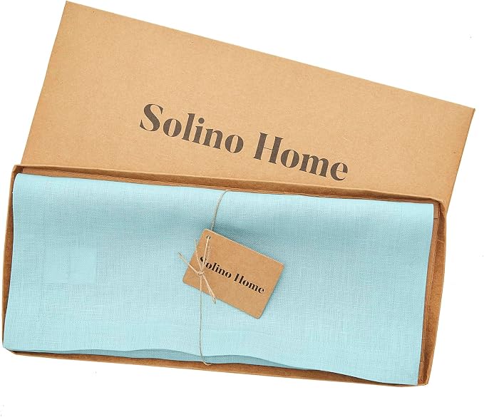 Solino Home 100% Pure Linen Table Runner Aqua Blue Long, Fete 14 x 108 in | - Image 5
