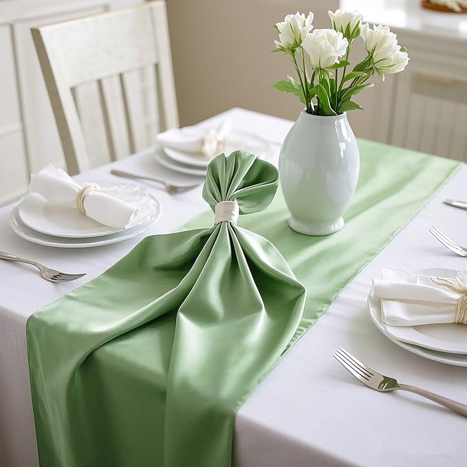 Satin Sage Green Table Runners 10 Pack - Image 5