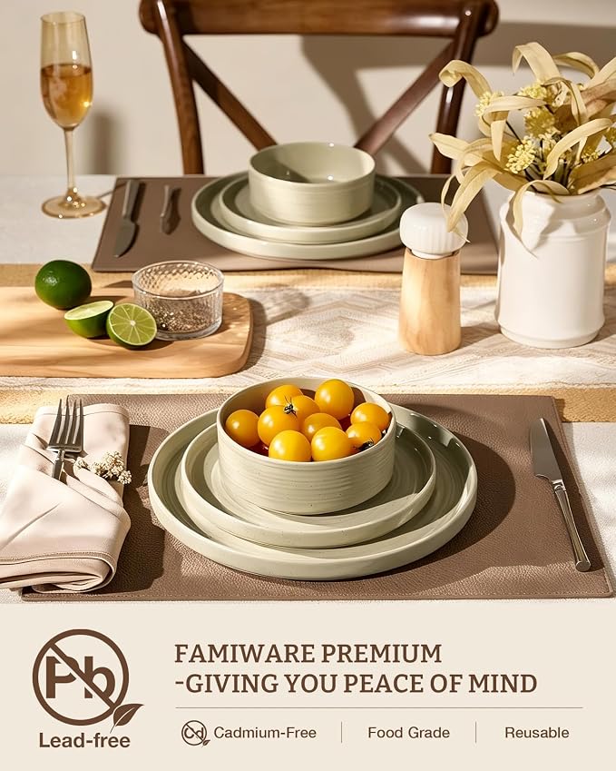 Dinnerware Set for 6, Ceramic Plates & Bowls - Image 3