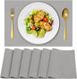 Cloth Placemats, Set of 6 Heat-Resistant Cotton Linen Blend Double Layered Machine Washable Place Mats, Wrinkle Free Thick Fabric Dining Table Mats for Indoors & Outdoors (Light Grey, 6)