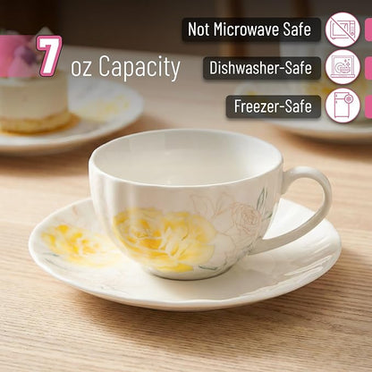 BTaT- Floral Tea Cups and Saucers Set, 7 oz, Porcelain Tea Cups - Image 3
