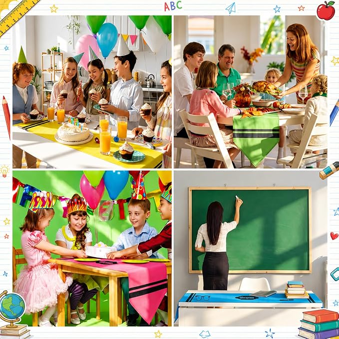 4 Pcs Crayon Table Runner 71 x 13 Inch Back to School Classroom Decorations - Image 7