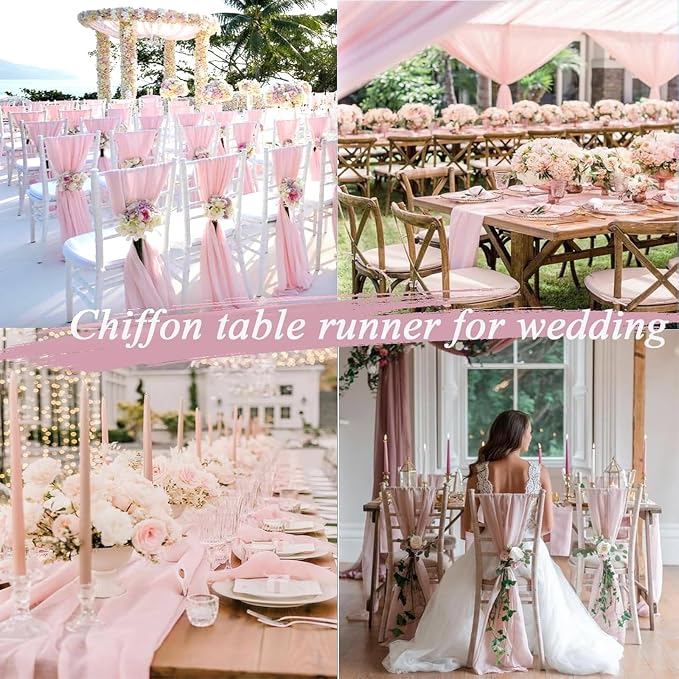 4 Pcs 10FT Blushing Pink Chiffon Table Runners 30x120 Inches Spring Boho Rustic - Image 7