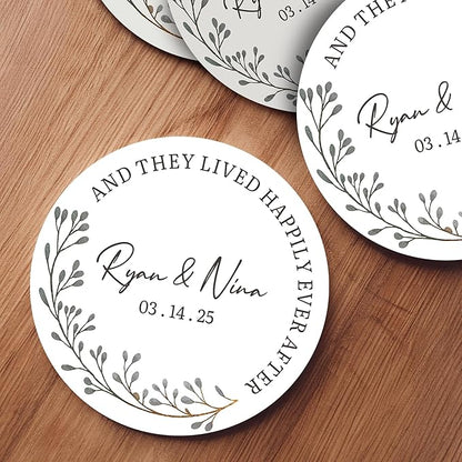 100 Pack Personalized Wedding Coasters, Custom Cardboard Coasters for Drinks with Photo Print and Text, Keepsake Wedding Favors and Gifts for Couples, 3.95" Round (Design 2)